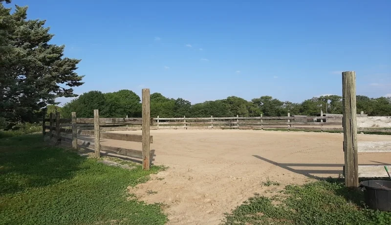 Enclos en sable entouré de barrières en bois